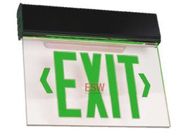 Edge Lit Exit Sign Green LED Black Housing with Battery Back-up